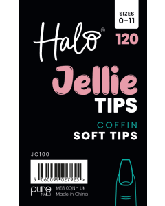 Halo Jellie Nail Tips Coffin, Sizes 0-11, 120 Mixed Sizes