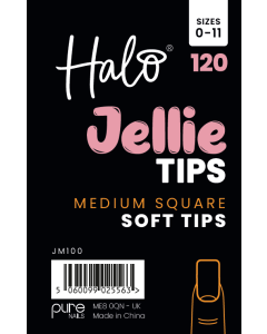 Halo Jellie Nail Tips Medium Square, Sizes 0-11, 120 Mixed Sizes